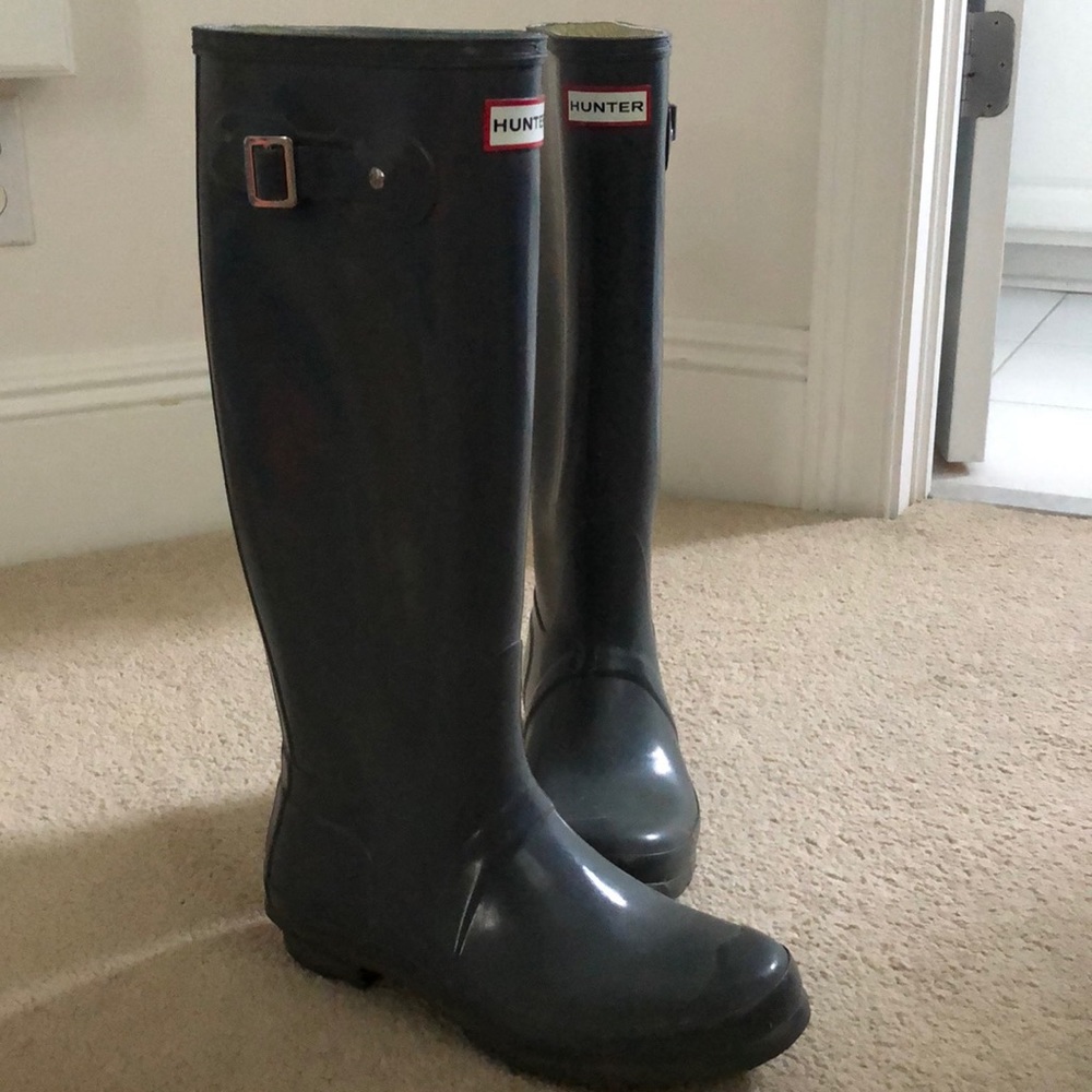 Tall grey hunter boots